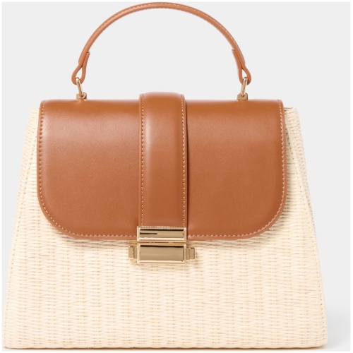 Forever New Women's Billie Basket Top Handle Bag in Tan/Natural Weave