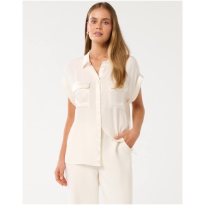 Forever New Women's Cindy Crepe Pocket Shirt in Porcelain