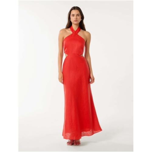 Forever New Women's Elaine Halter Cut Out Maxi Dress in Fiery Red