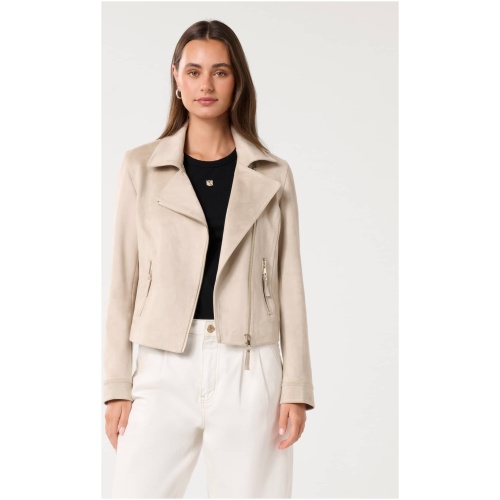Forever New Women's Indie Suede Biker Jacket in Soft Oat