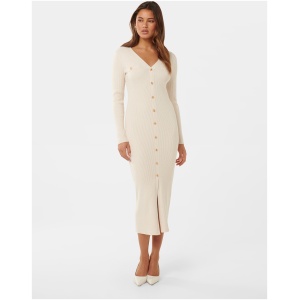 Forever New Women's Karlie V-Neck Knitted Midi Dress in Cream