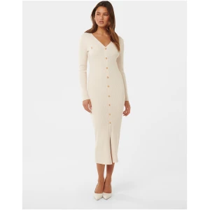Forever New Women's Karlie V-Neck Knitted Midi Dress in Cream