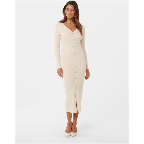 Forever New Women's Karlie V-Neck Knitted Midi Dress in Cream