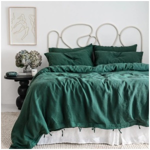 French Flax Linen Quilt Cover Set in Jade, Super King