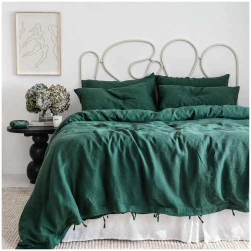 French Flax Linen Quilt Cover Set in Jade, Super King