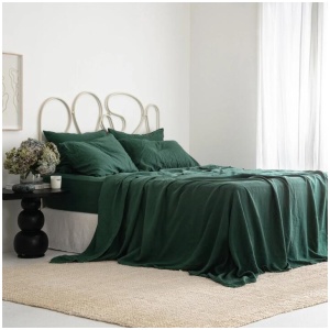 French Flax Linen Sheet Set in Jade, Double / 35cm