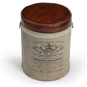 French Industrial Rustic Leather Canvas Perfume Foot Stool Ottoman