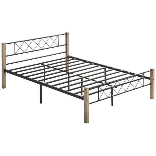 Gale Classic Bed Frame Wooden Post Metal Frame Queen Size - Maple & Black