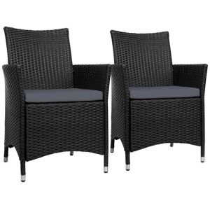 Gardeon 2PC Outdoor Dining Chairs Patio Furniture Wicker Garden Cushion Idris
