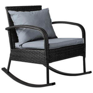 Gardeon Outdoor Furniture Rocking Chair Wicker Garden Patio Lounge Setting Black