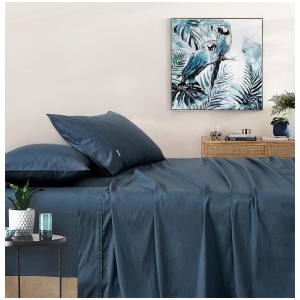 Gioia Casa Vintage Washed 100% Cotton Soft Breathable Sheet Set - Dark Indigo - King Single