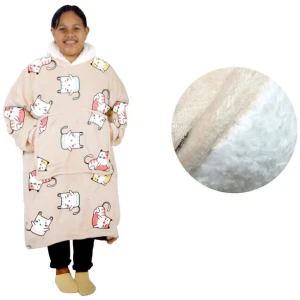 Girls Comfy Warm Blanket Hoodie with Sherpa Fleece Reverse Kawaii Cat