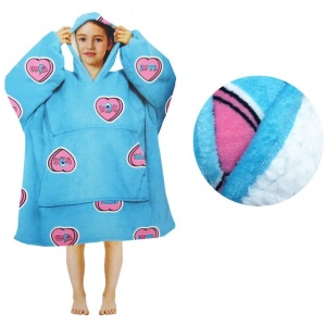 Girls Comfy Warm Blanket Hoodie with Sherpa Fleece Reverse Love Hearts