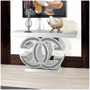 Hall Table MDF & Mirror & Crushed Acrylic Diamonds Silver Colour