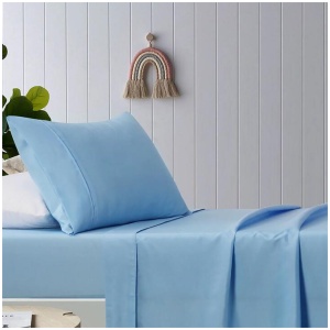 Happy Kids Blue Plain Dyed Microfibre Sheet Set King Single