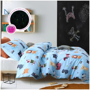 Happy Kids Woof Glow in the Dark Quilt Cover Set Double