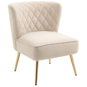 HomeStar Adele Velvet Fabric Lounge Accent Armchair W/ Gold Legs - Cream Beige