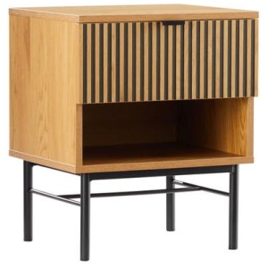 HomeStar Carlos Nightstand Bedside Table Metal Legs W/ 1-Drawer - Oak/Black