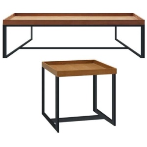 HomeStar Regent Coffee & Lamp Side Table Set Black Powdercoated Metal Legs - Oak Veneer