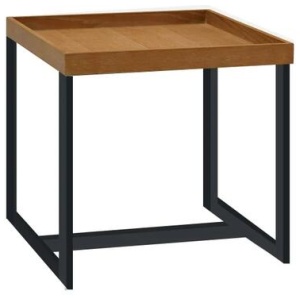 HomeStar Regent Square End Lamp Side Table Black Powdercoated Metal Legs - Oak veneer