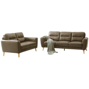 HomeStar Urban Modern Luxury Genuine Leather 3 + 2 Seaters Sofa Set - Dark Grey