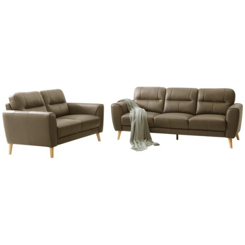 HomeStar Urban Modern Luxury Genuine Leather 3 + 2 Seaters Sofa Set - Dark Grey