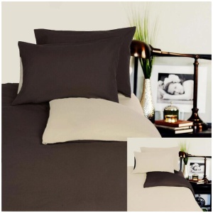 Hotel Living Reversible 100% Cotton JERSEY Quilt Cover Set Chocolate / Linen - QUEEN