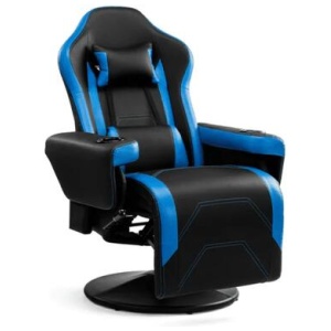 Hotshot PU Leather Office Computer Work TaskRecliner Gaming Chair - Black/Blue - Blue