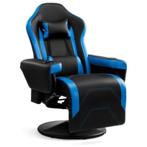 Hotshot PU Leather Office Computer Work TaskRecliner Gaming Chair - Black/Blue - Blue