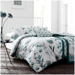 Ink Floral Teal Quilt Cover Set Super King