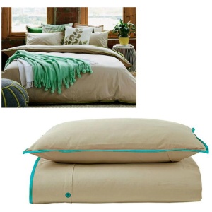 Jane Barrington Cotton Quilt Cover Set Taupe/Emerald Single