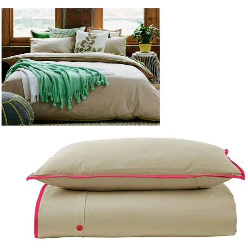 Jane Barrington Cotton Quilt Cover Set Taupe/Hot Pink Queen