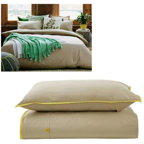 Jane Barrington Cotton Quilt Cover Set Taupe/Sunshine Yellow Queen