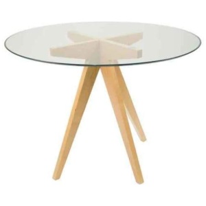 Jean Prouve Inspired Dining Table - Glass Top 100cm - Natural