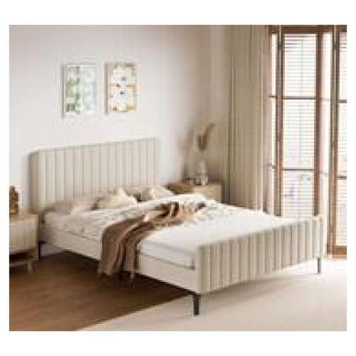 Kaidon Velvet Queen Bed Neutral