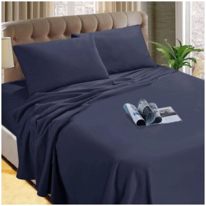 Kingtex Micro Flannelette Sheet Set 40 cm Wall Denim Queen