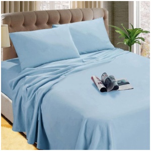 Kingtex Micro Flannelette Sheet Set 40 cm Wall Steel Blue Single