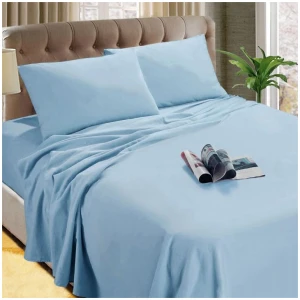 Kingtex Micro Flannelette Sheet Set 40 cm Wall Steel Blue Single