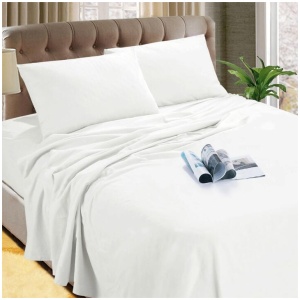 Kingtex Micro Flannelette Sheet Set 40 cm Wall White Queen