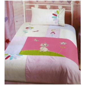 Kitty Cat Embroidered Quilt Cover Set Single