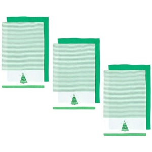 Ladelle Set of 6 Christmas Xmas Festival Joyful Icons Cotton Tea Towels Christmas Tree