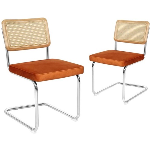 Levede 2x Dining Chairs Cesca Chair Replica Cantilever Velvet Rattan Midcentury