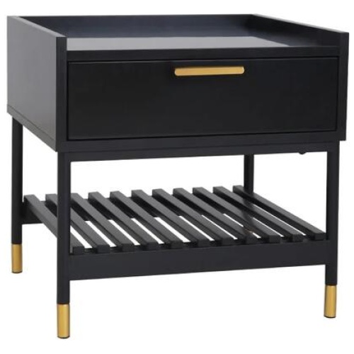 Maestro Furniture Alcone Wooden Bedside Nightstand Side Table W/ Gold Accents - Satin Black