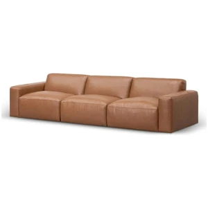Manuela 4 Seater Sofa - Caramel Brown Leather by Interior Secrets - AfterPay Available