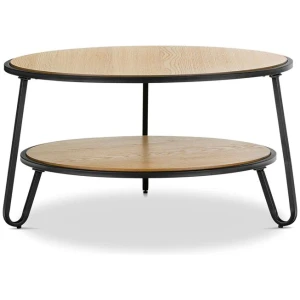 Marcelle 74cm Round Coffee Table - Light Oak Top Black Frame by Interior Secrets - AfterPay Available