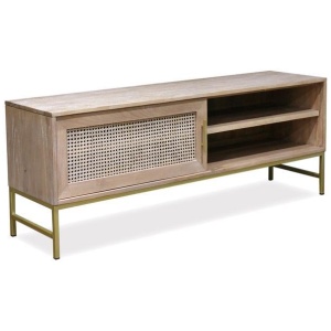Marta Timber & Rattan Sliding Door TV Unit- Natural by Interior Secrets - AfterPay Available