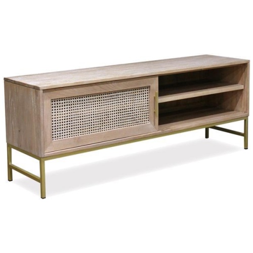 Marta Timber & Rattan Sliding Door TV Unit- Natural by Interior Secrets - AfterPay Available