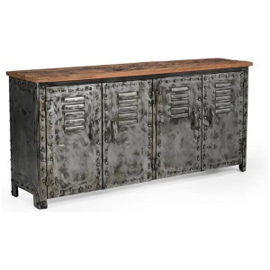 Michelle Vintage Rusty Iron Locker W/ Reclaimed Railway Sleeper Wood Sideboard