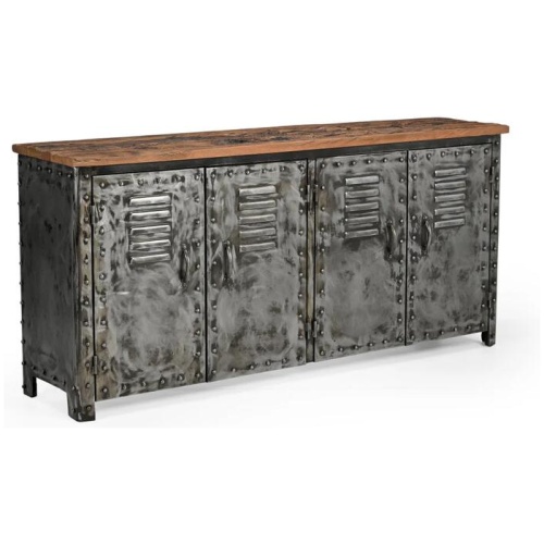 Michelle Vintage Rusty Iron Locker W/ Reclaimed Railway Sleeper Wood Sideboard