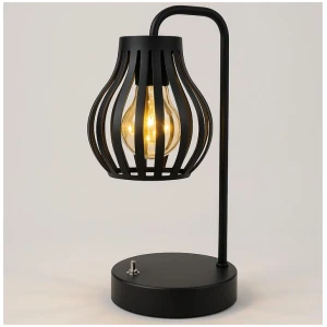 Modern Black Metal Tulip Style LED Lantern Table Lamp - Battery Operated Decorative Light
